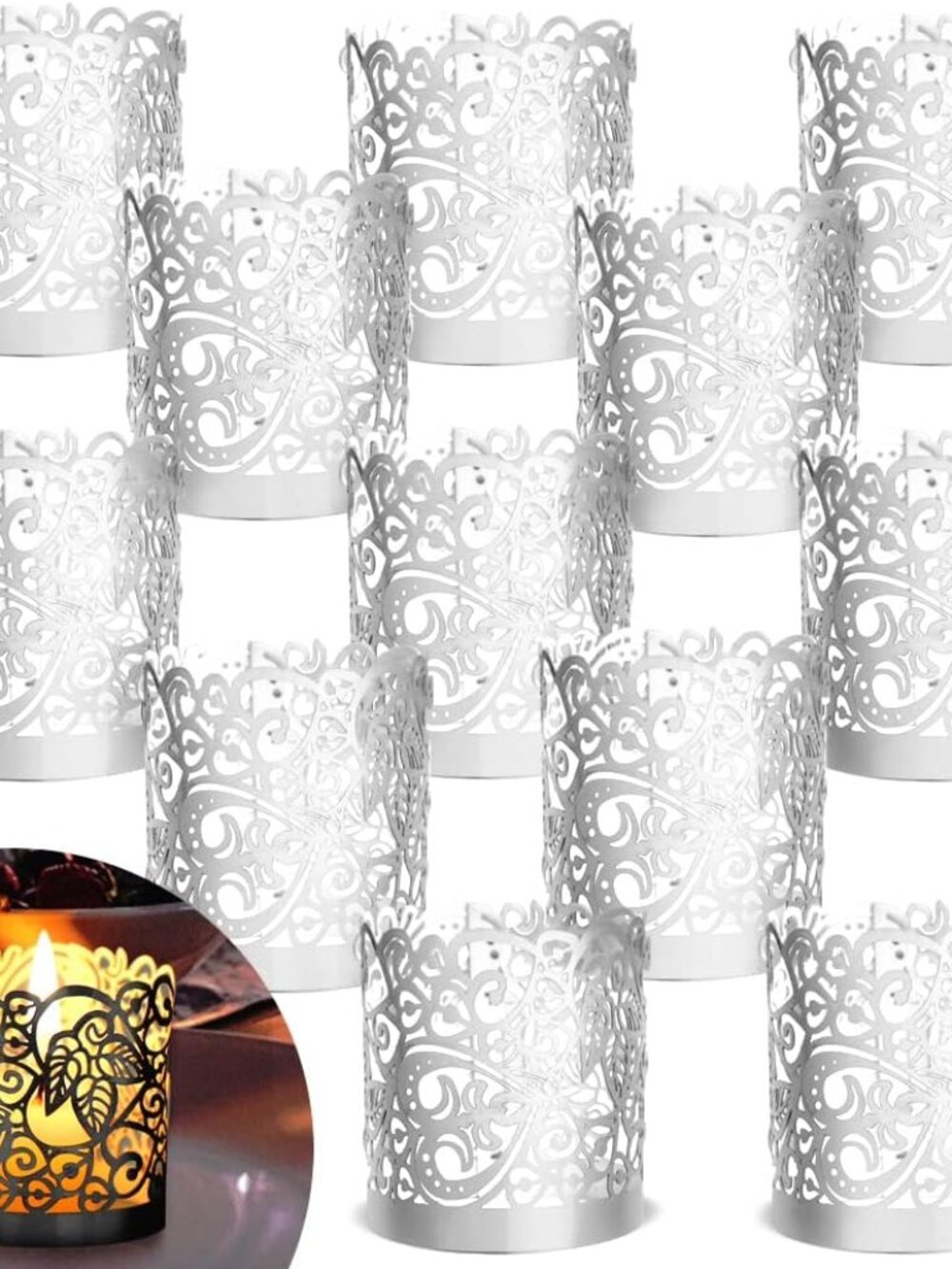 48PCS Votive Candles Holders Wraps, Silver Tea Light Candle Fairy